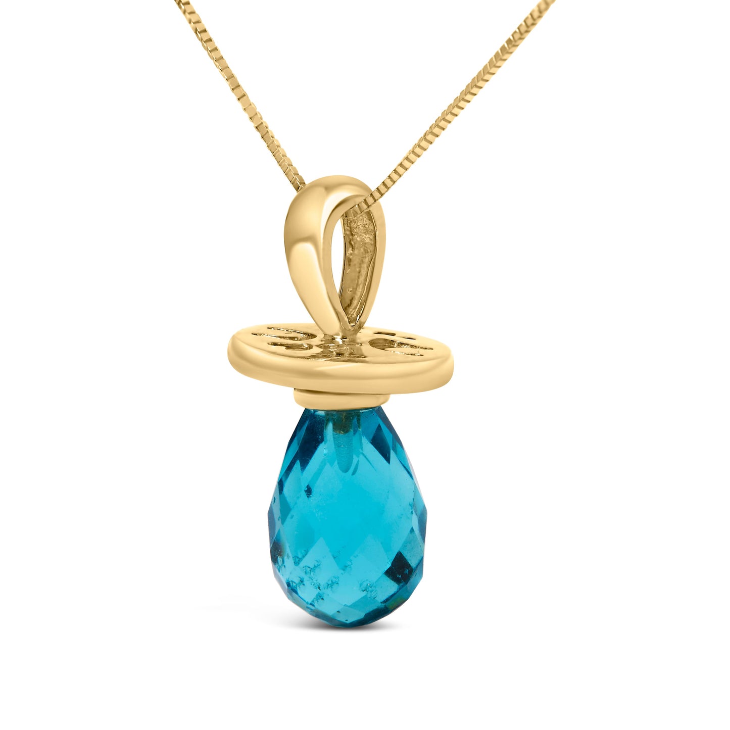 14K Yellow Gold and Blue Quartz Pacifier Pendant Necklace - 18" Inches