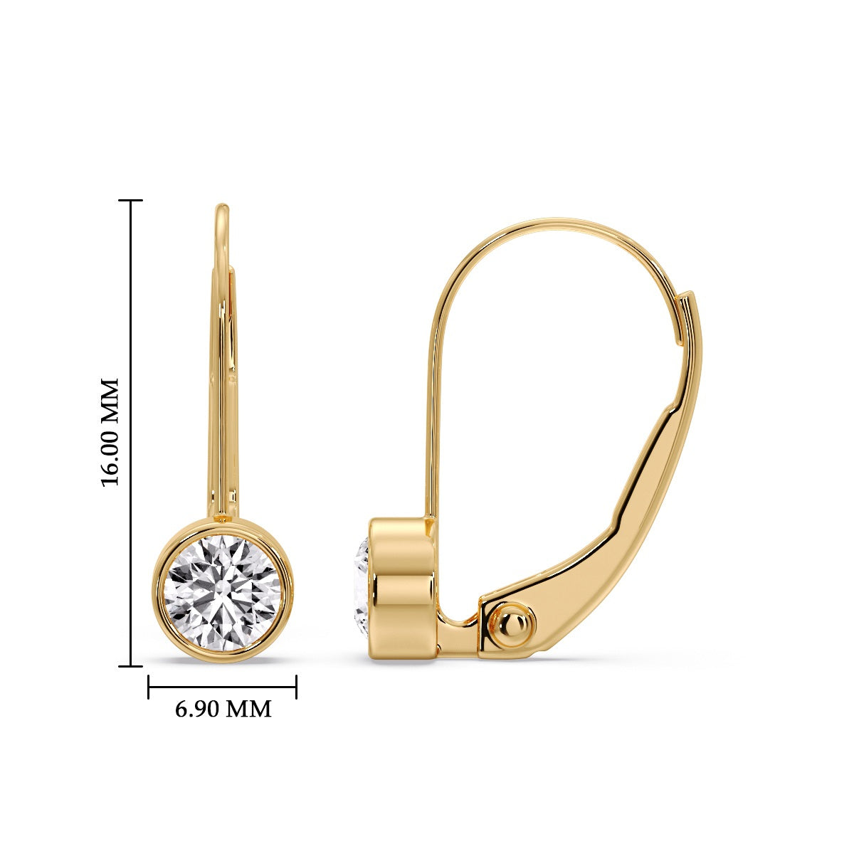 Lever Back Bezel Set Round Diamond Earrings