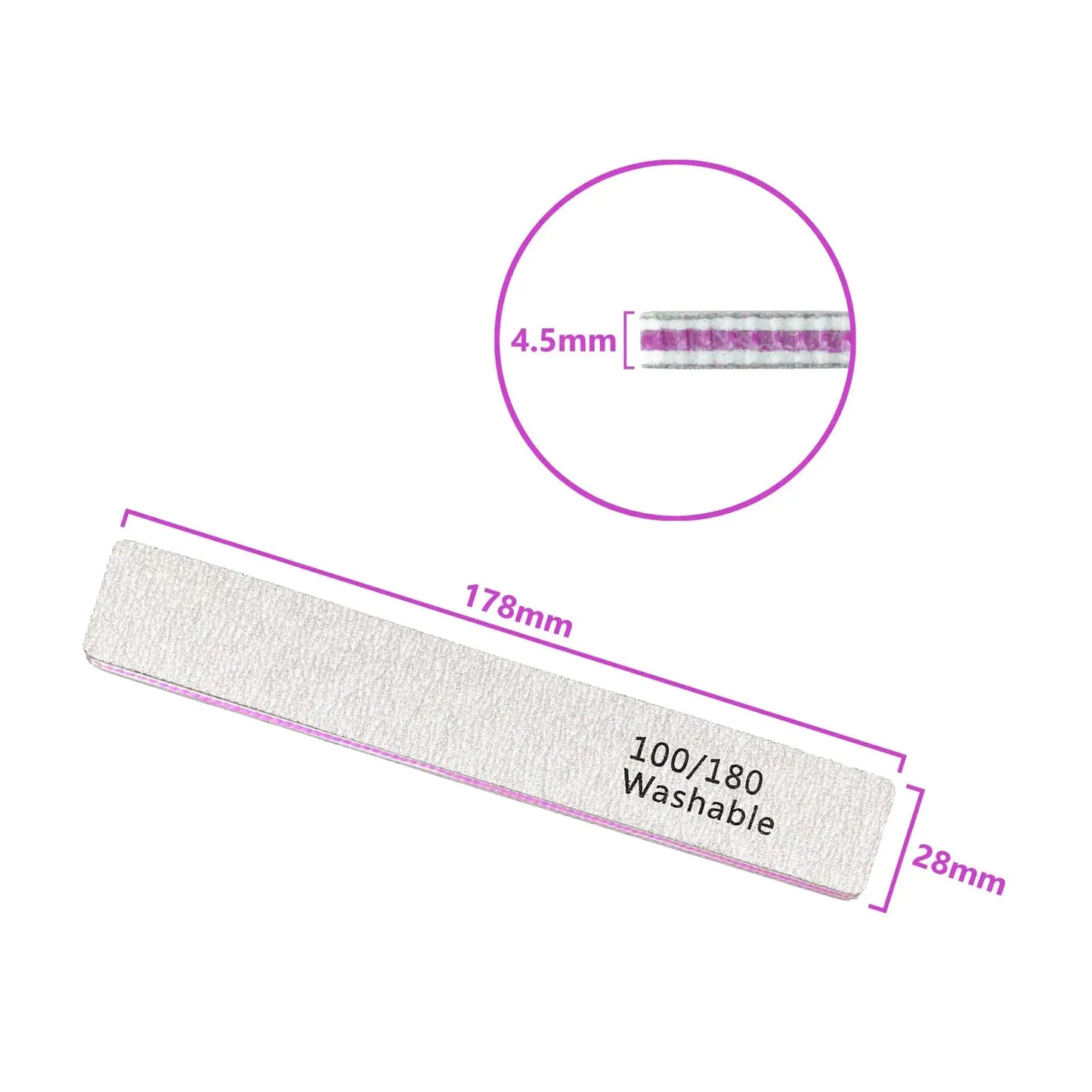 12 PCS Professional Nail Files - 100/180 Grit Washable Manicure Tools