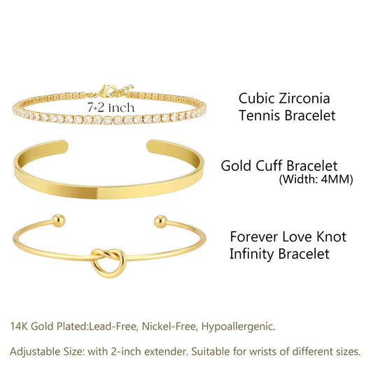14K Gold Plated Bangle Cuff Bracelet Set for Women Bracelet Stack