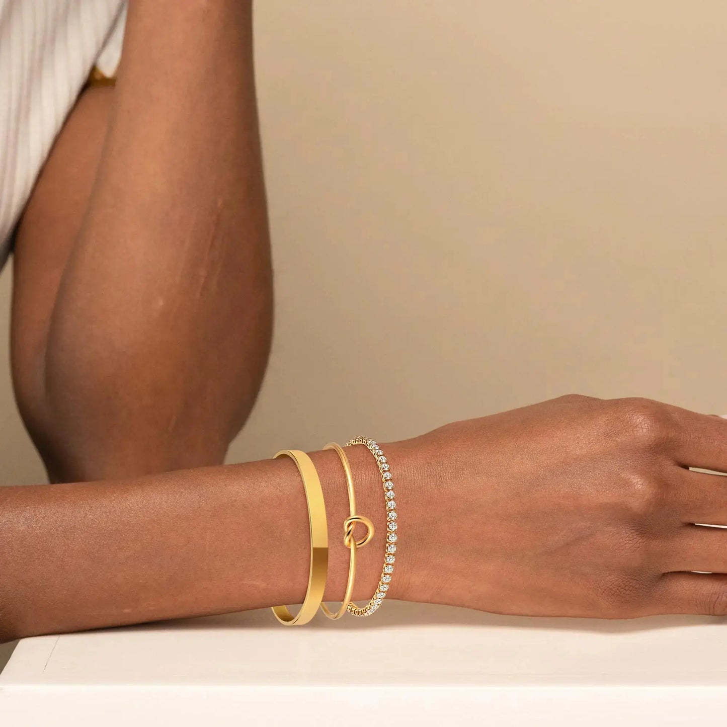 14K Gold Plated Bangle Cuff Bracelet Set for Women Bracelet Stack