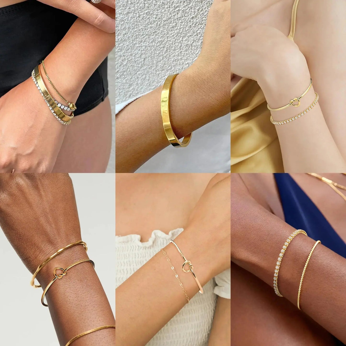14K Gold Plated Bangle Cuff Bracelet Set for Women Bracelet Stack