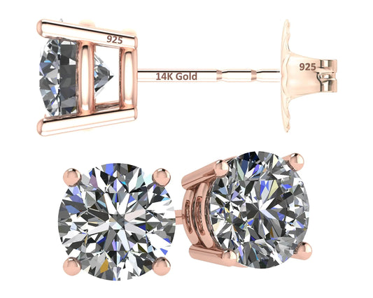 14K Solid Gold Post & Silver Simulated Diamond Stud Earrings