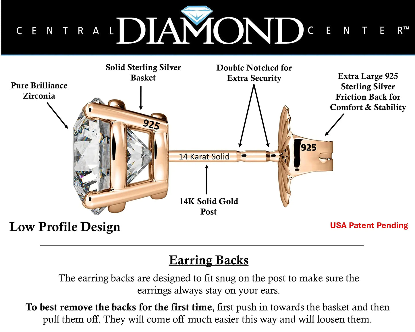 14K Solid Gold Post & Silver Simulated Diamond Stud Earrings