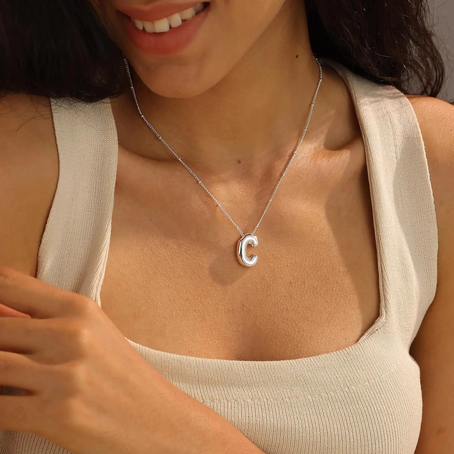 14k Gold Plated Bubble Letter Necklace – Trendy Custom Initial Pendant