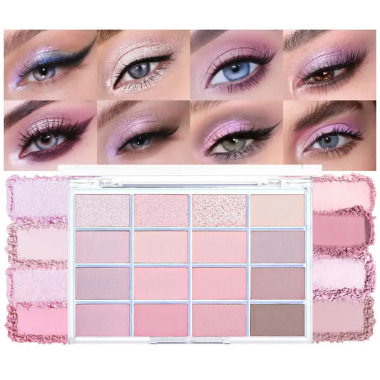 16-Color Matte Eyeshadow Palette – Pink Nude Taupe Basics, Waterproof & Ultra-Blendable