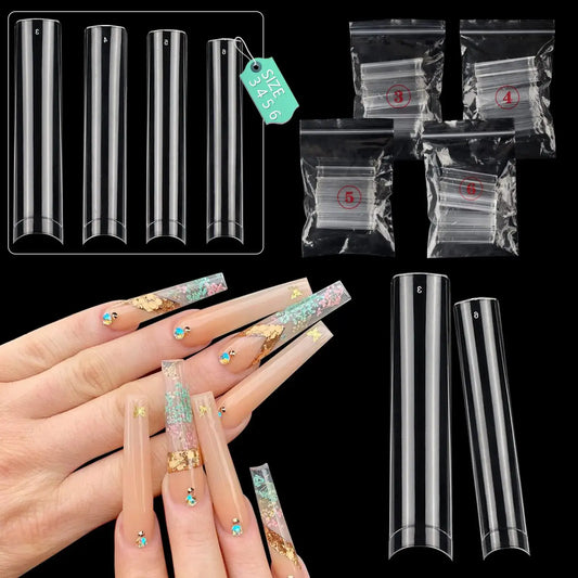 200PCS 3XL Extra Long Square Flat Nail Tips - Half Cover Straight Tapered Square Nail Tips