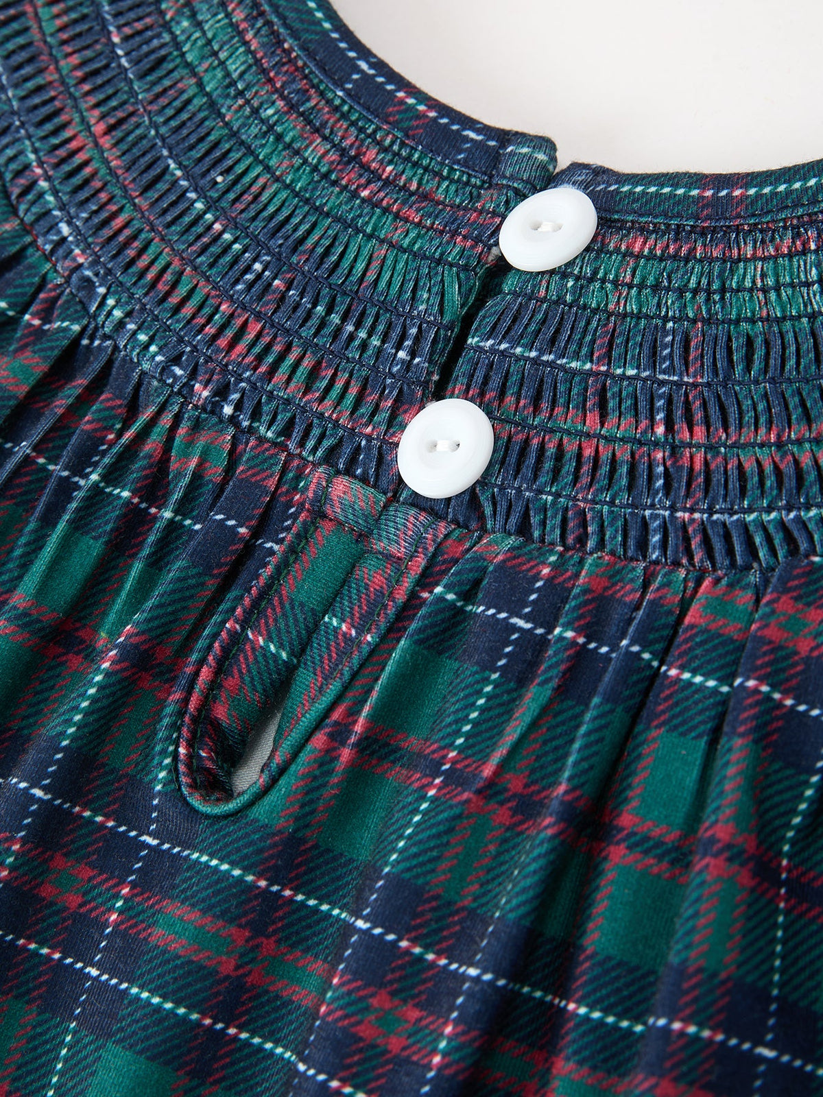 Christmas Girls Plaid Smocked Dres Puff Sleeves