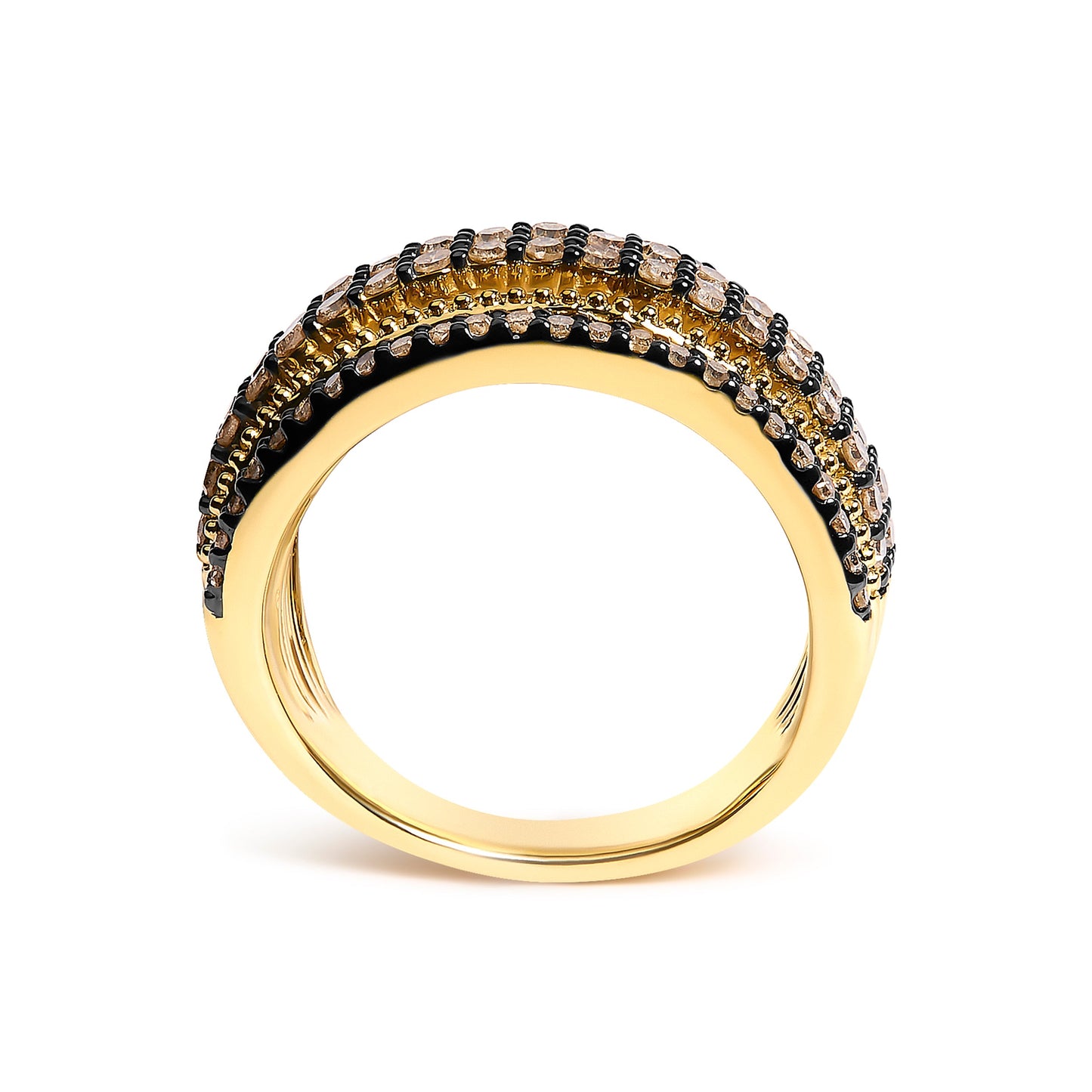 10K Yellow Gold Plated Sterling Silver 1.00 Cttw Champagne Diamond Multi Layer Band Ring