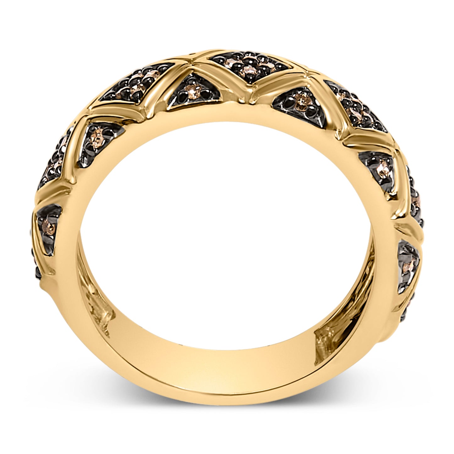 10K Yellow Gold Plated .925 Sterling Silver 3/8 Cttw Champagne Diamond Geometric Style Band Ring - Size 7