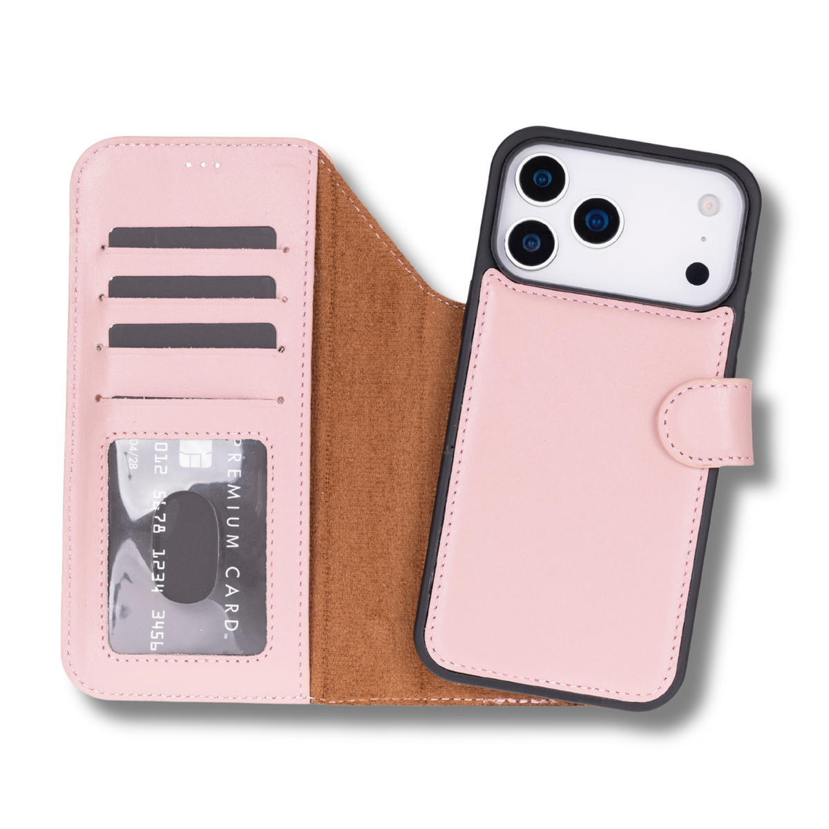 Leather iPhone 18 Pro Max Wallet Case – Pink - Austin