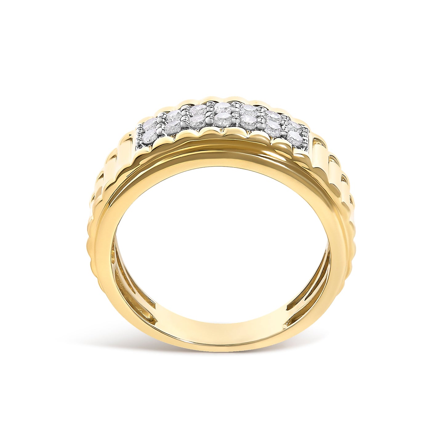 Men's 14K Yellow Gold Plated Sterling Silver 3/8 Cttw Diamond Ribbed Band Ring