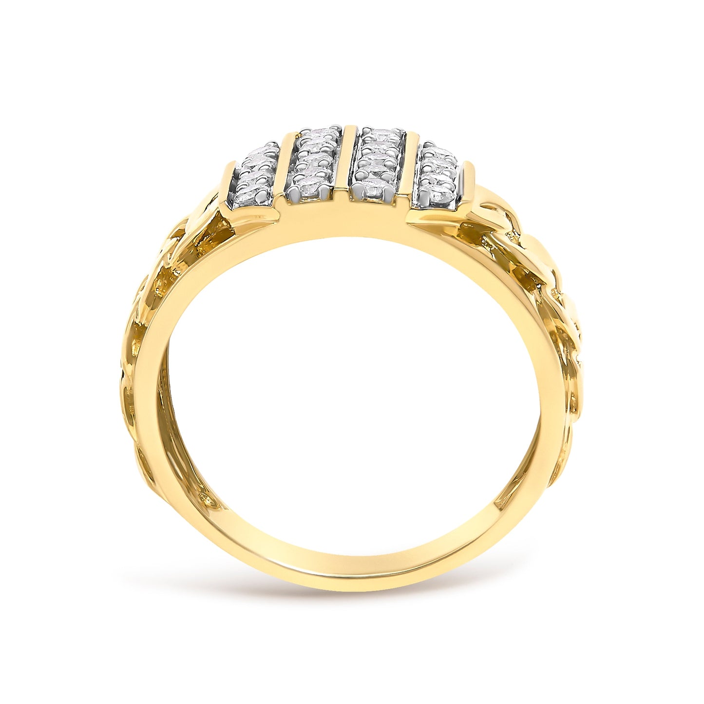 Men's 14K Yellow Gold Plated Sterling Silver Diamond 1/2 Cttw Cuban-Link Band Ring