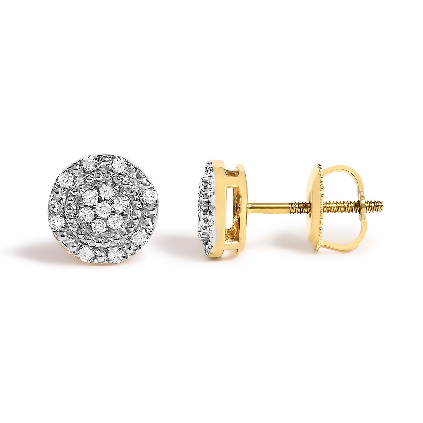 10K Yellow Gold 1/7 Cttw Diamond Beaded Halo Stud Earrings