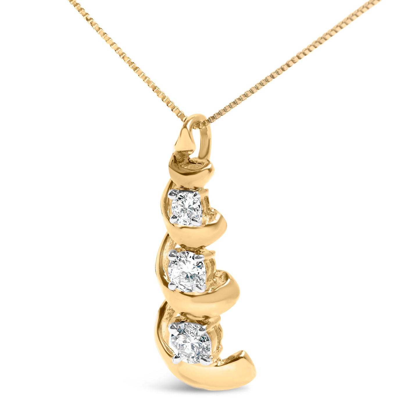 10k Yellow Gold 1/4 Cttw Diamond 3 Stone Swirl and Drop Pendant Necklace