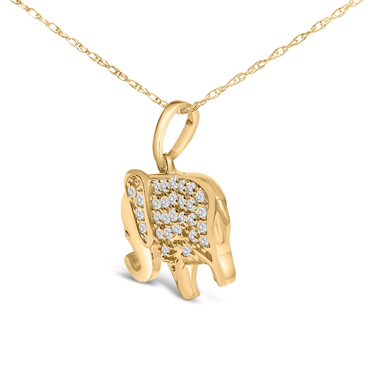 10K Yellow Gold 1/5 Cttw Diamond Elephant Pendant Necklace