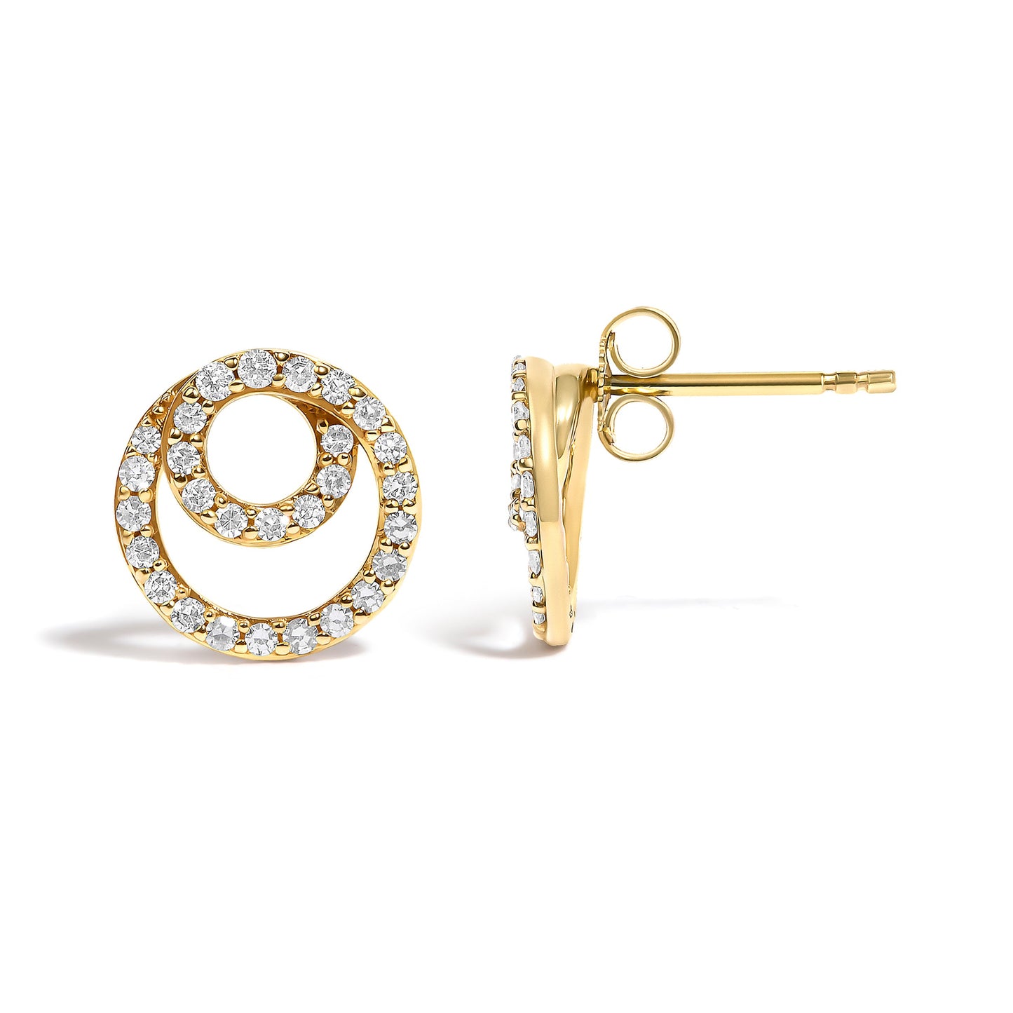 14K Yellow Gold 3/8 Cttw Diamond Double Circle Stud Earrings