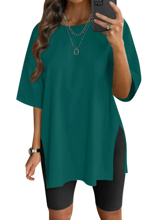 VNIRA Women’s Summer Casual Short Sleeve Oversize Workout T-Shirt Tee Tops Large Teal