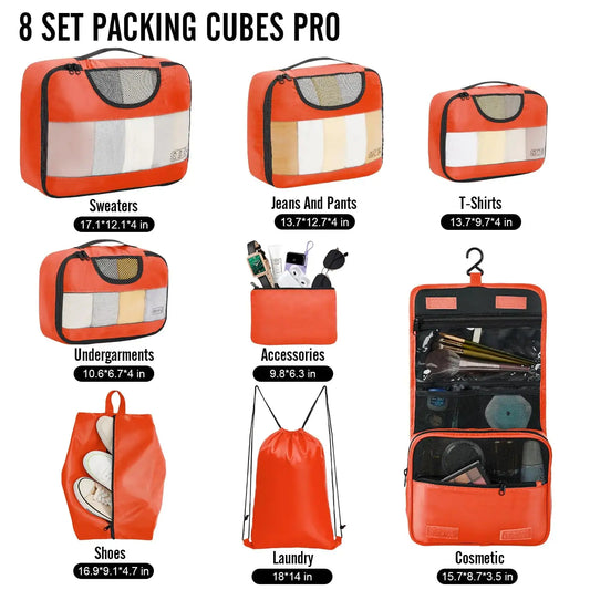 Veken 8-Piece Packing Cubes Set – Travel Bag Organizers for Suitcases & Carry-On Luggage