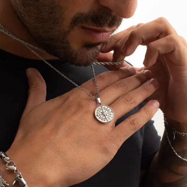 Vnox Men's Multi-Chain Compass Necklace