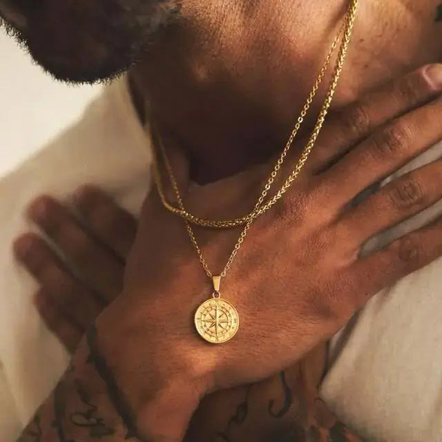 Vnox Men's Multi-Chain Compass Necklace