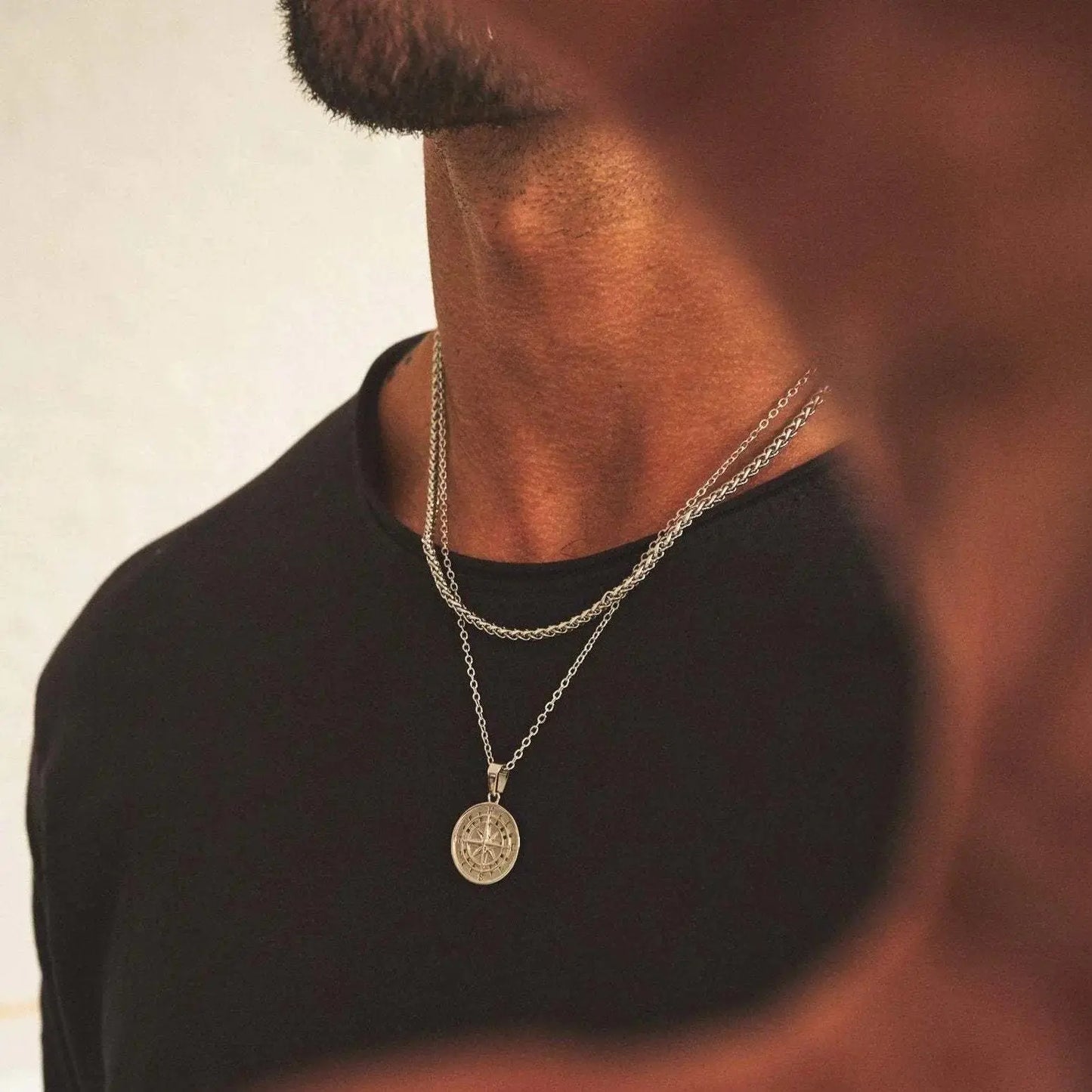 Vnox Men's Multi-Chain Compass Necklace