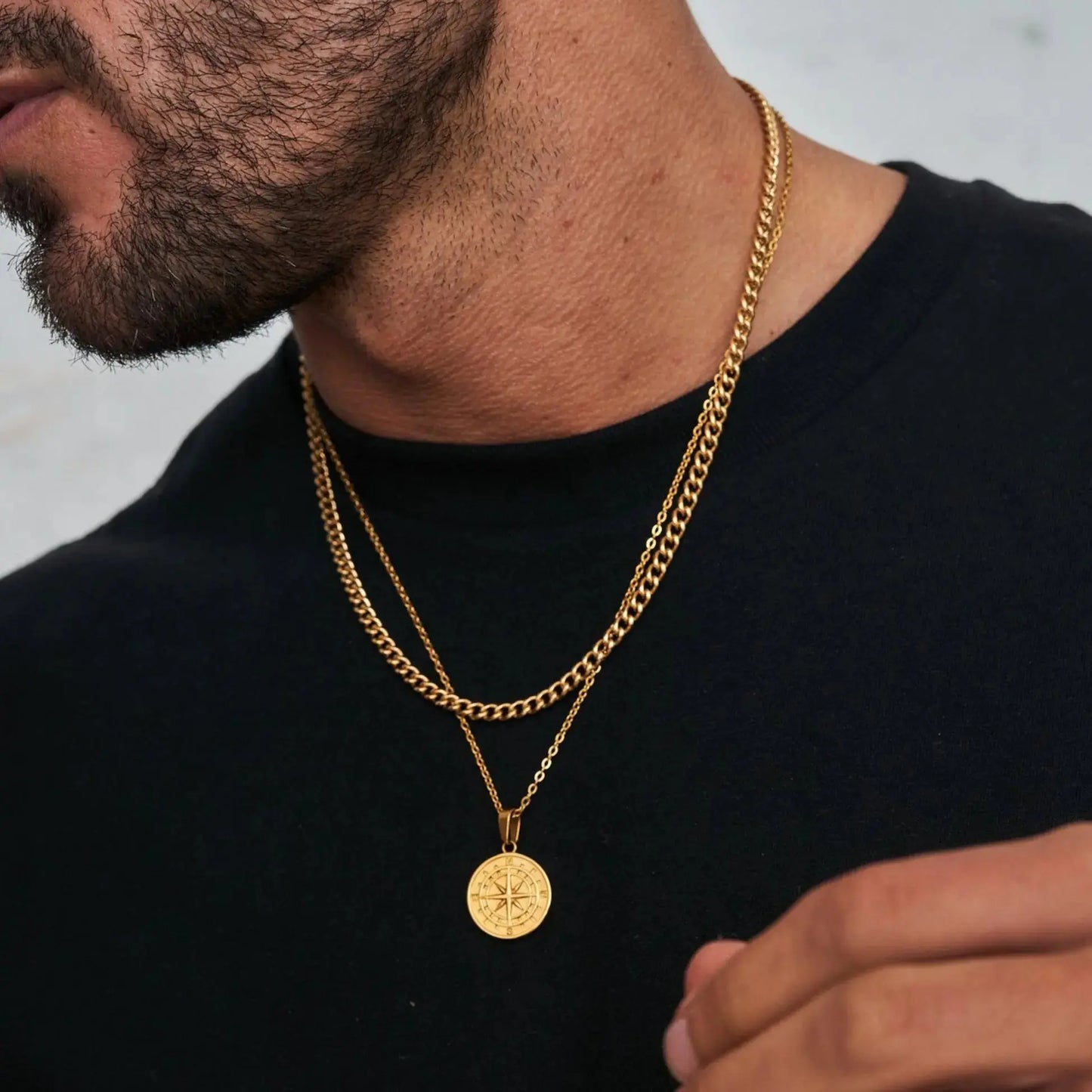 Vnox Men's Multi-Chain Compass Necklace