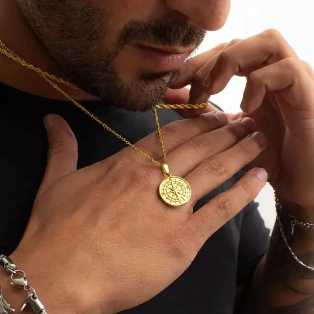 Vnox Men's Multi-Chain Compass Necklace