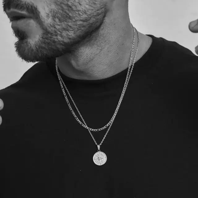 Vnox Men's Multi-Chain Compass Necklace