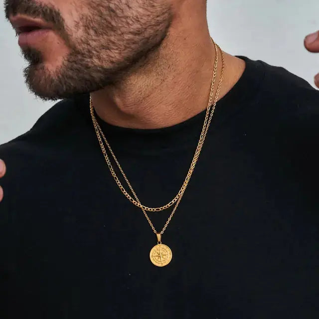 Vnox Men's Multi-Chain Compass Necklace