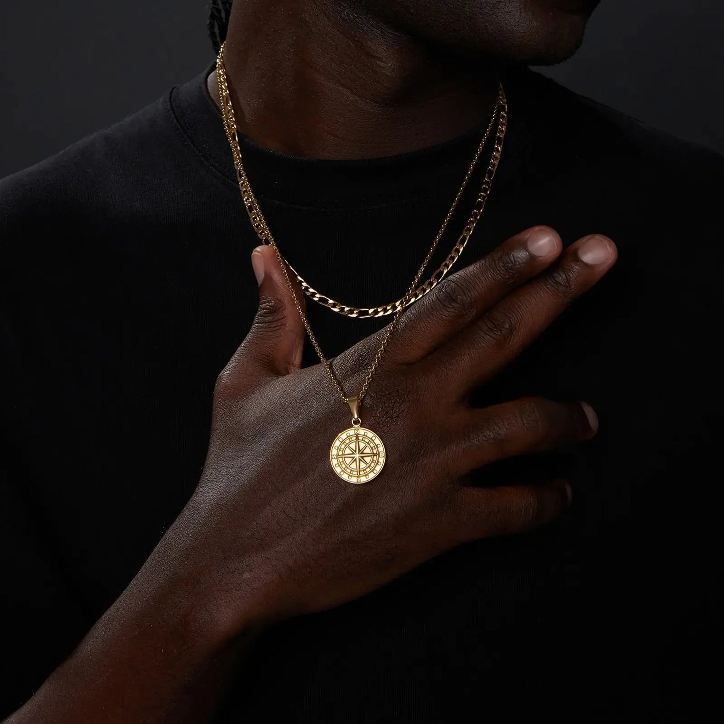 Vnox Men's Multi-Chain Compass Necklace