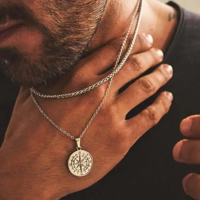 Vnox Men's Multi-Chain Compass Necklace