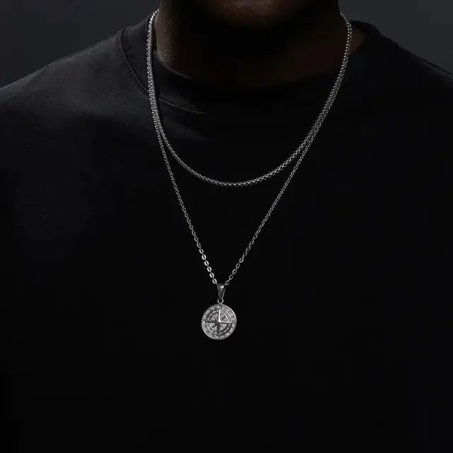 Vnox Men's Multi-Chain Compass Necklace