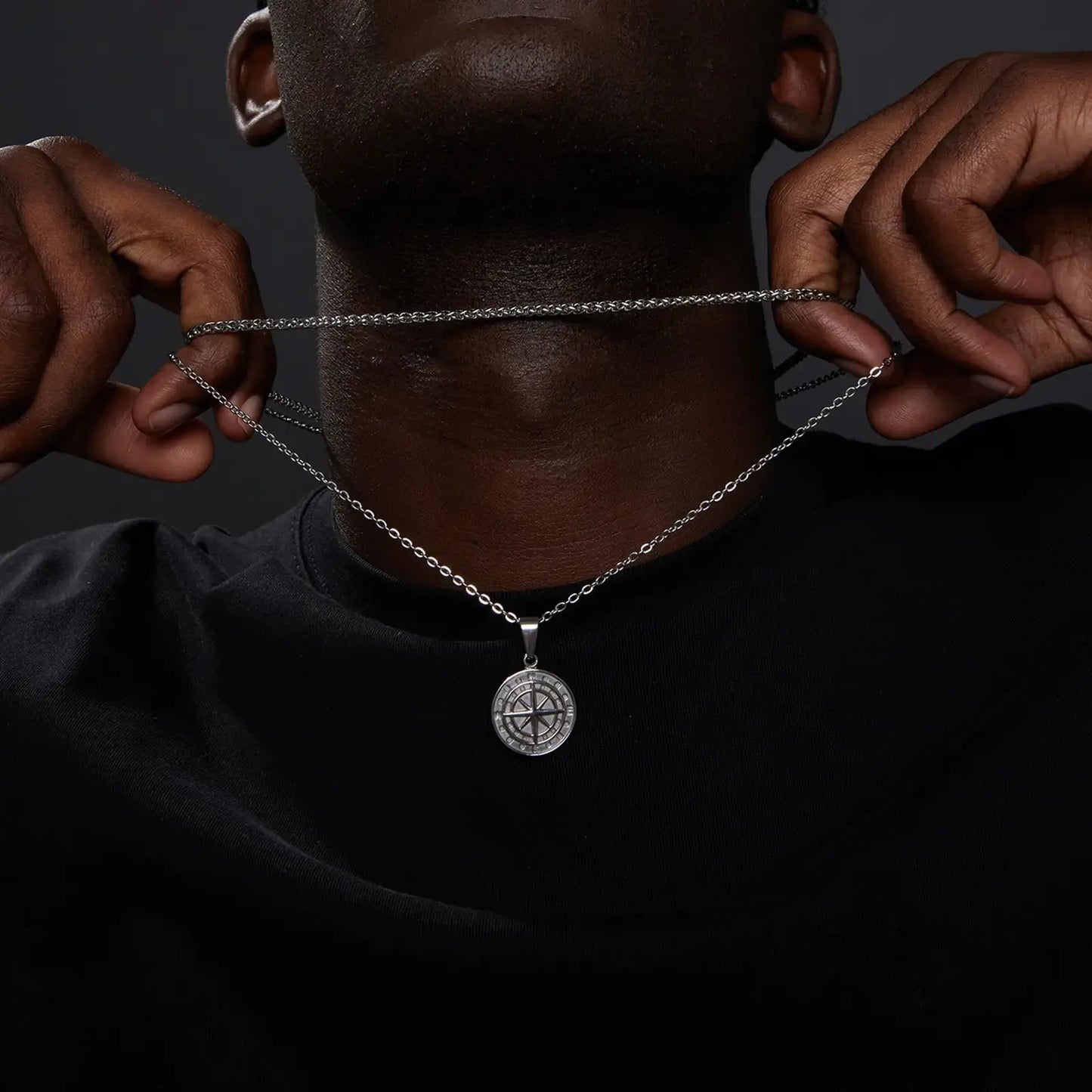 Vnox Men's Multi-Chain Compass Necklace