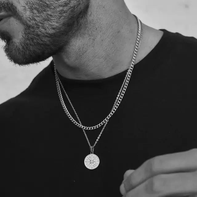 Vnox Men's Multi-Chain Compass Necklace
