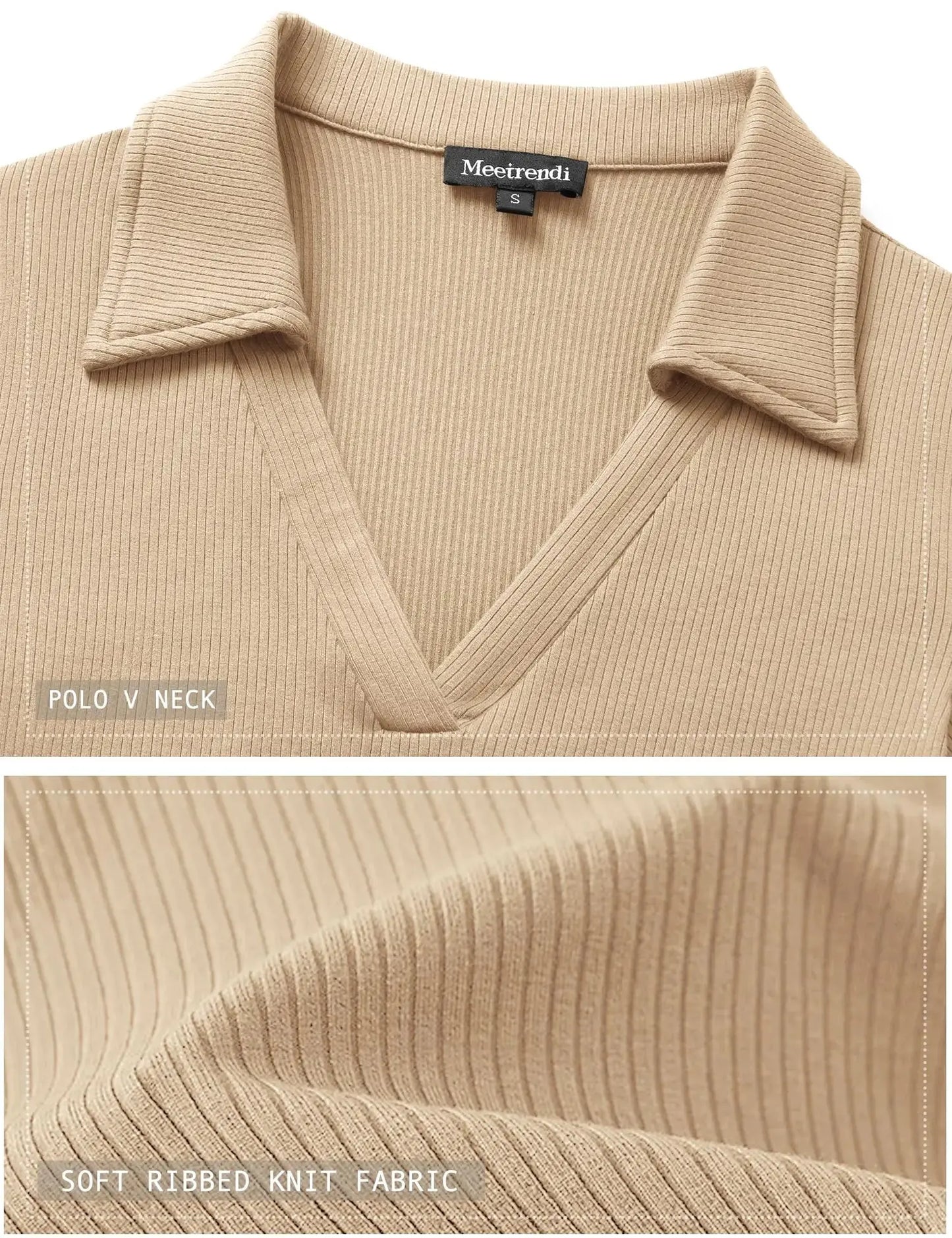 Womens Long Sleeve V Neck Polo Shirts Business Casual Collared Work Top Slim Fitted Basic 2024