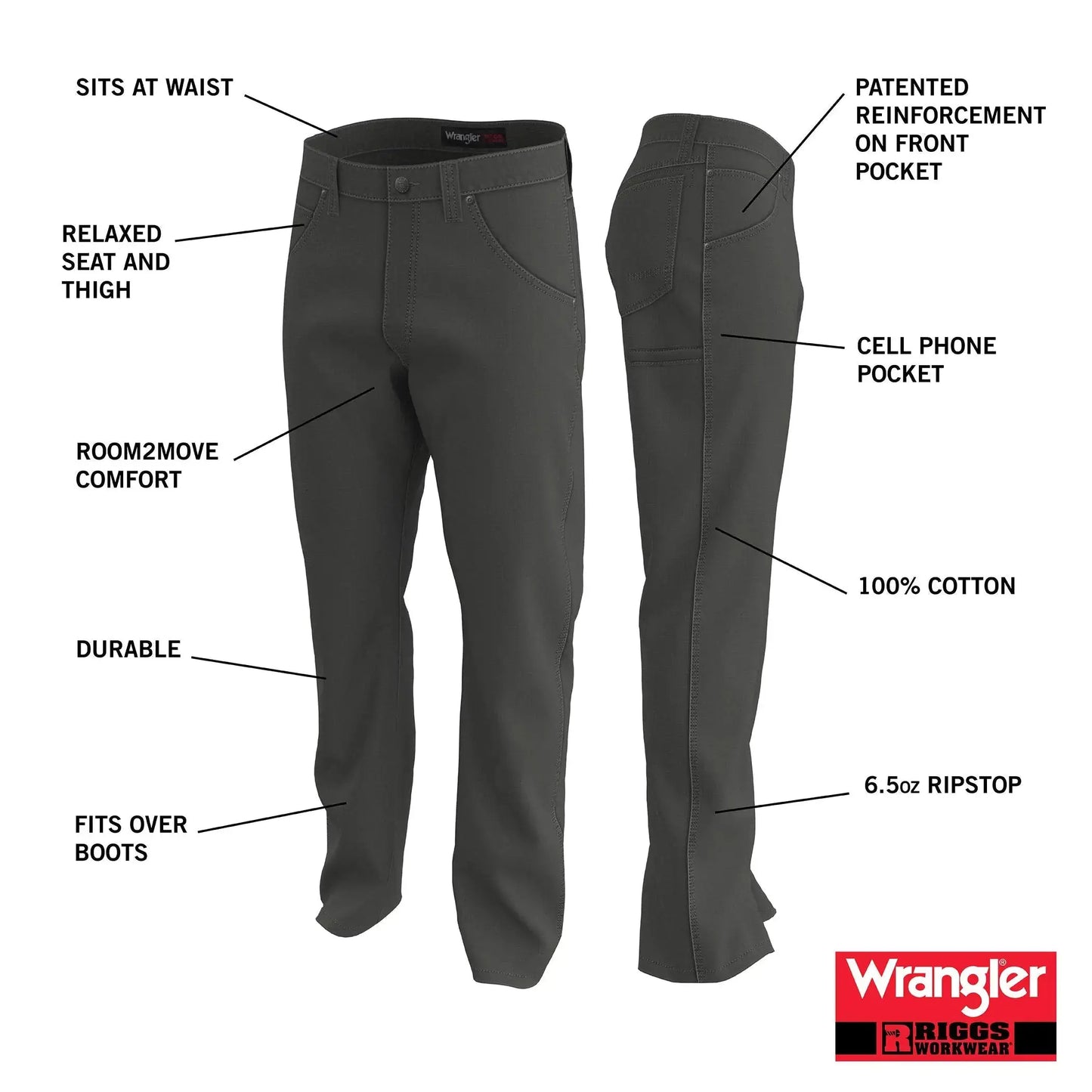Wrangler Mens Riggs Workwear Technician Work Utility Pants - Dark Khaki Color