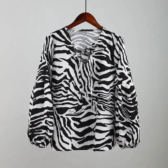 Zebra V-Neck Women's Blouse – Bold & Elegant