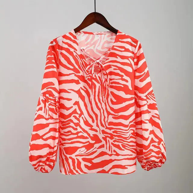 Zebra V-Neck Women's Blouse – Bold & Elegant