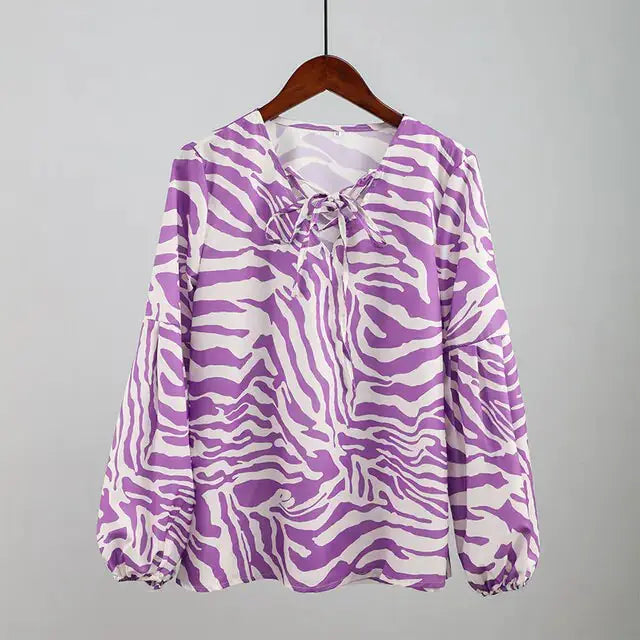 Zebra V-Neck Women's Blouse – Bold & Elegant