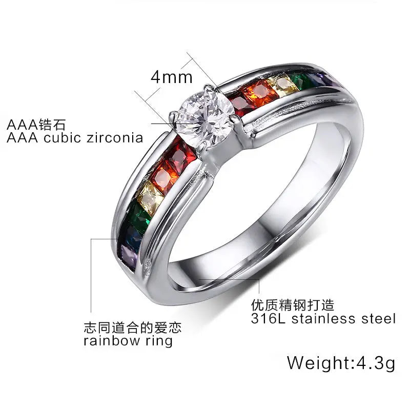 Zircon Rainbow Ring for Men and Women