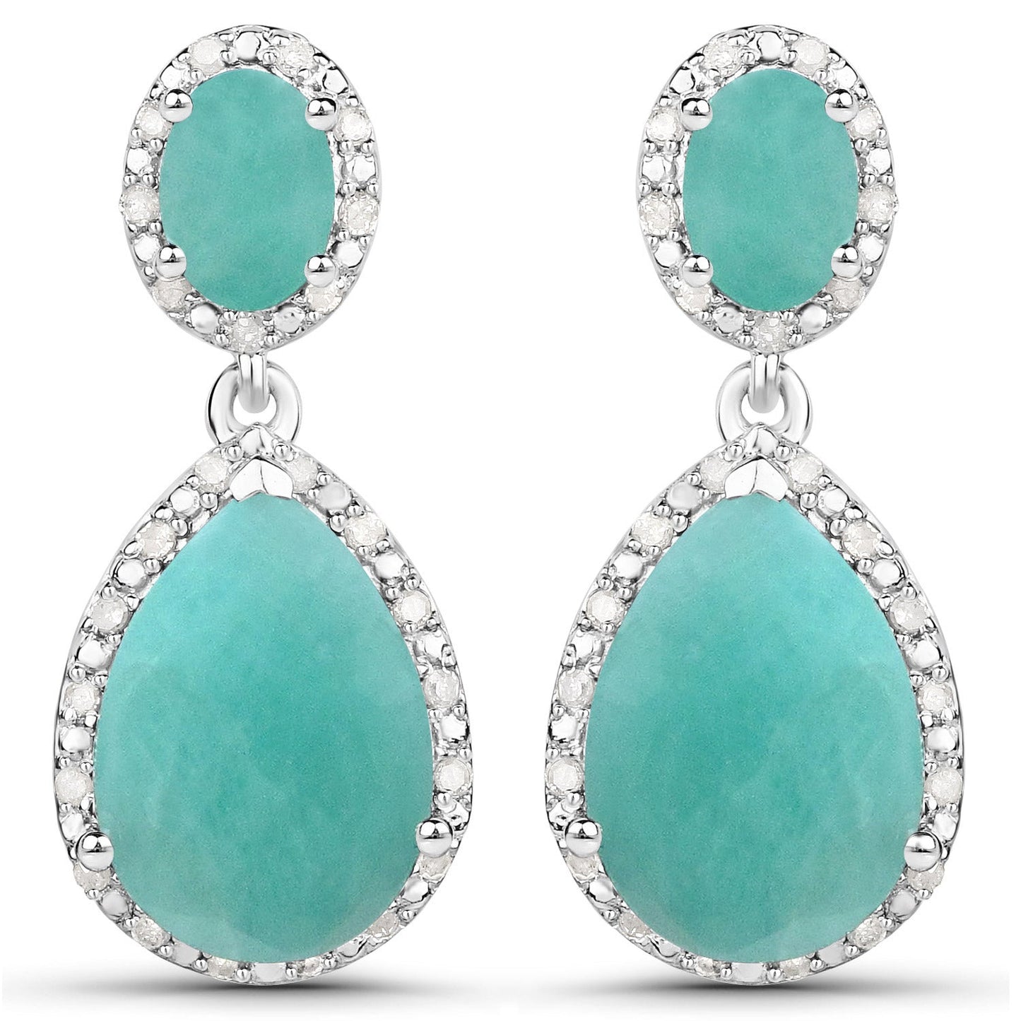 9.64 Carat Genuine Emerald and White Diamond .925 Sterling Silver Earrings