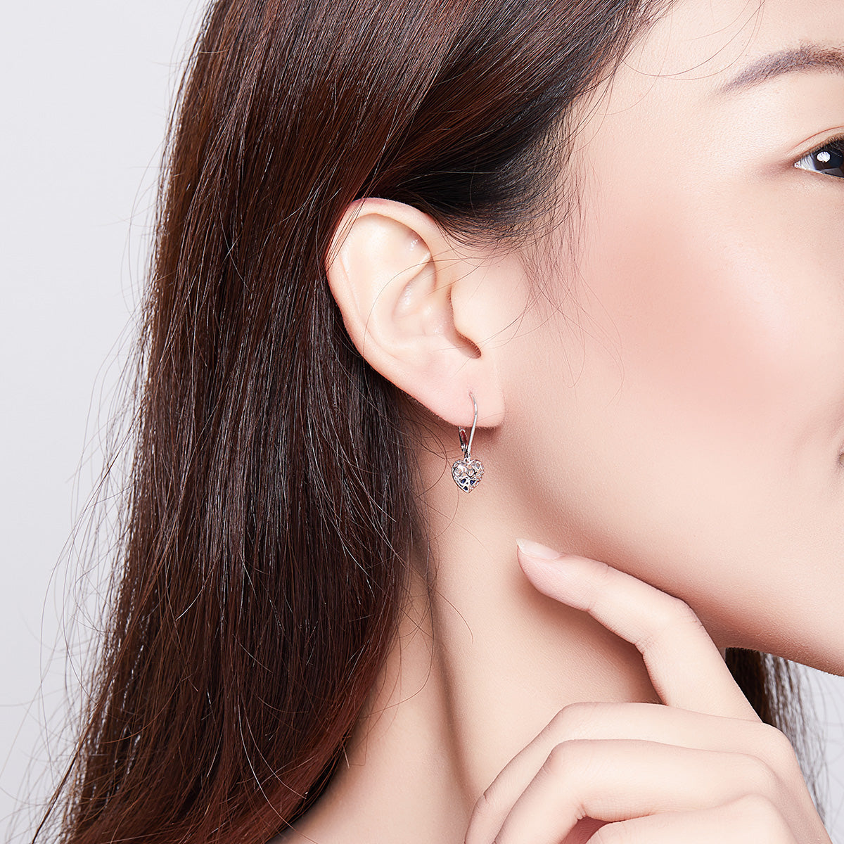 925 Sterling Silver Earrings with CZ and Platinum Plating, 2.3*0.8 cm