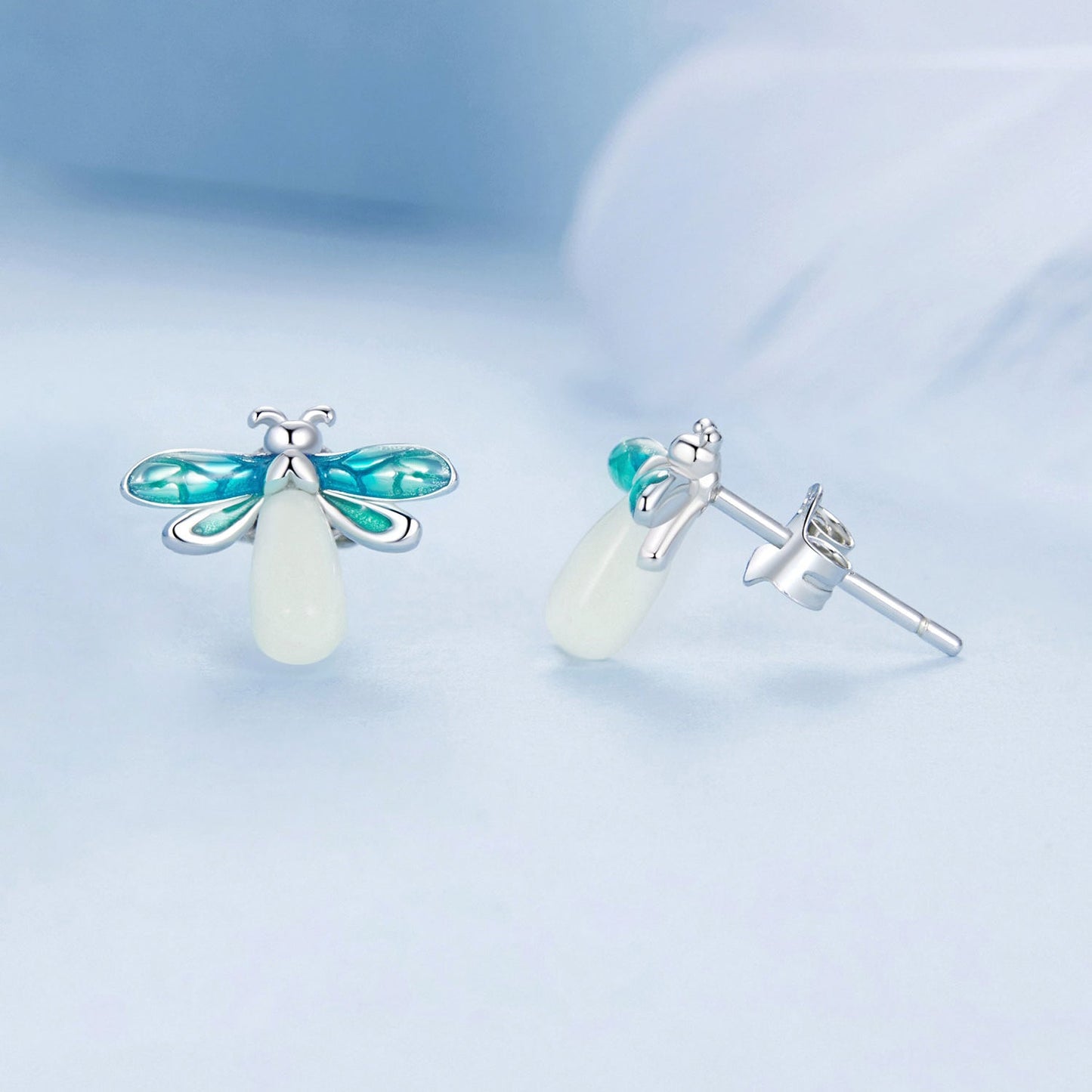 925 Sterling Silver Earrings with Luminous Stone in 10x12mm