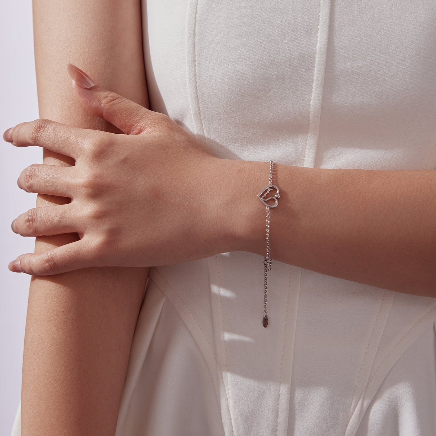 925 Sterling Silver Plated White Gold Bracelet 21cm for Women