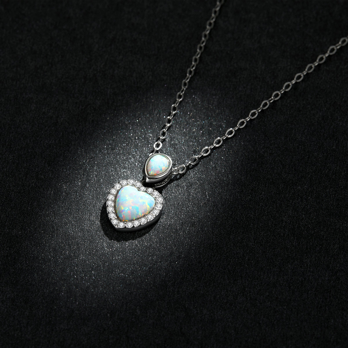 925 Sterling Silver Genuine Translucent Opal Necklace with CZ for Women