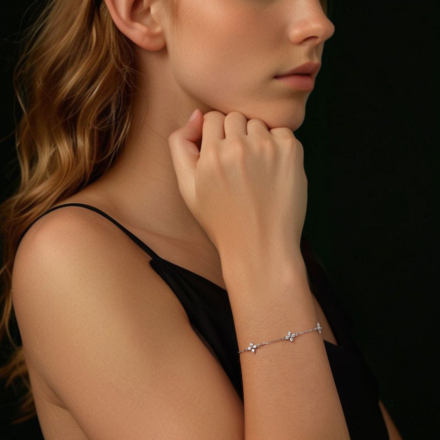925 Sterling Silver & Plated White Gold Moissanite Bracelet 15+6cm for Women