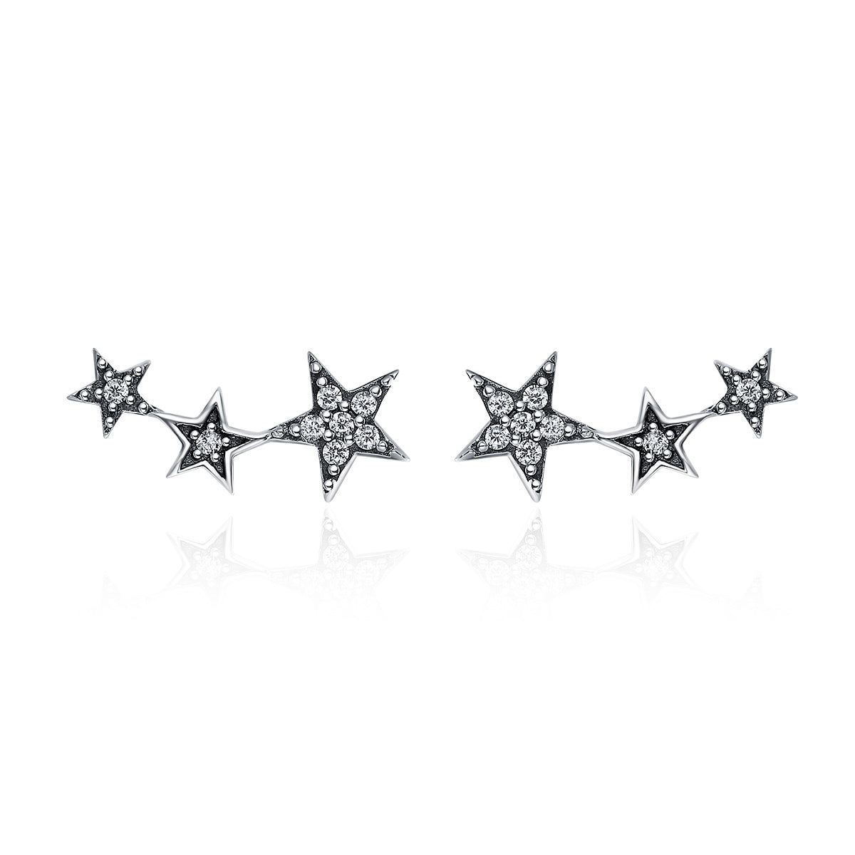 925 Sterling Silver Oxidized Silver Pavé Setting CZ Earrings