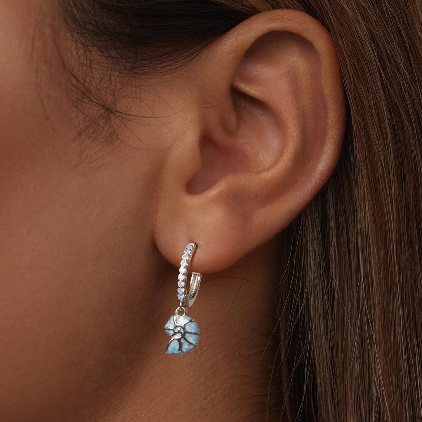 925 Sterling Silver Earrings with Nano Opal Stone and Enamel - 22x8mm