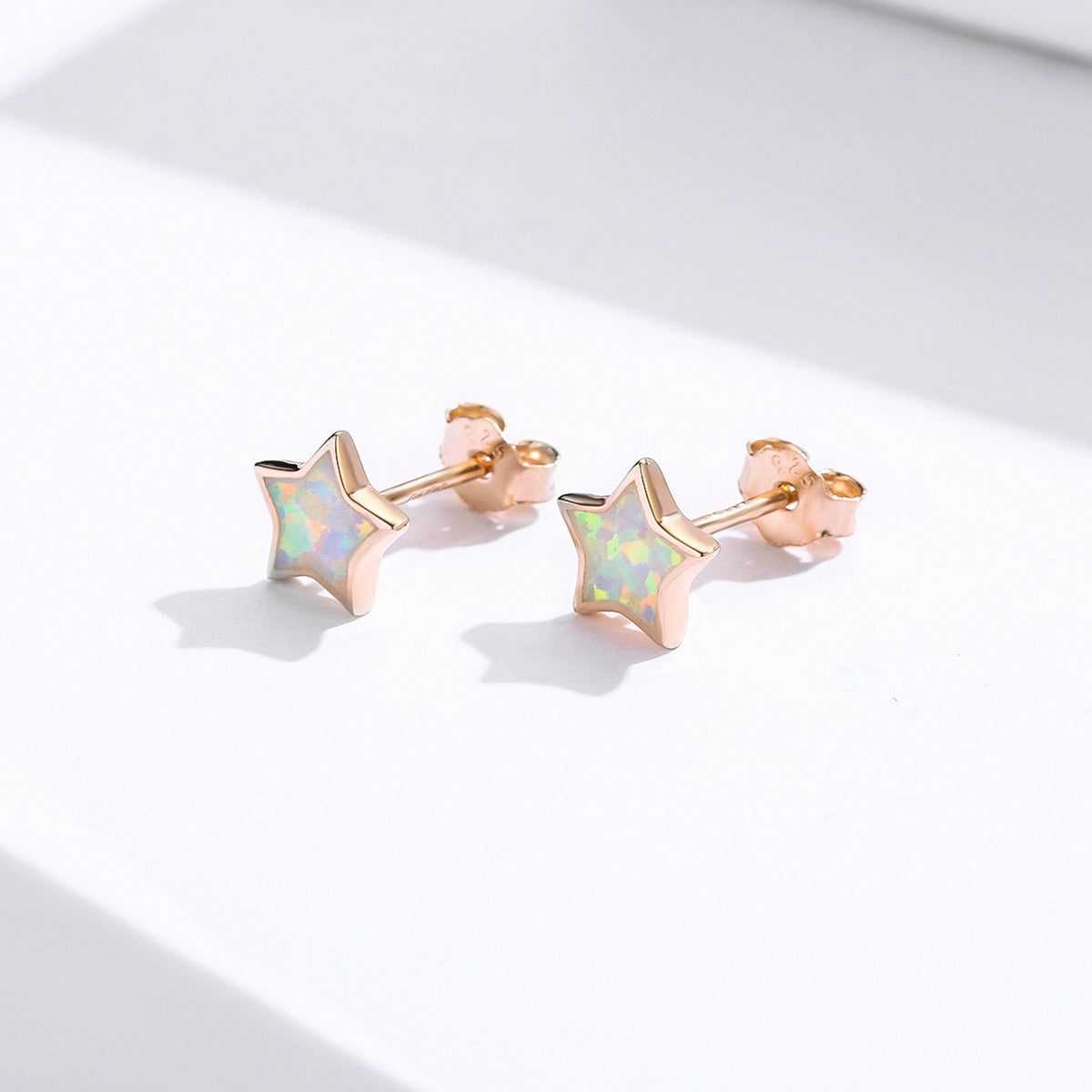 925 Sterling Silver Plated Rose Gold Translucent Opal Earrings 0.7cm for Women